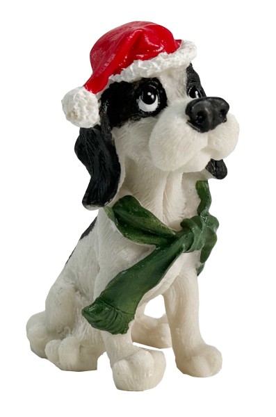 Hund mit grünem Schal & Weihnachtsmütze