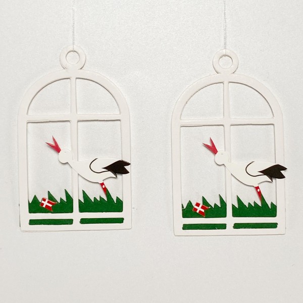 Fensterbild Storch mit Dannebrog weiß, 2 Stk
