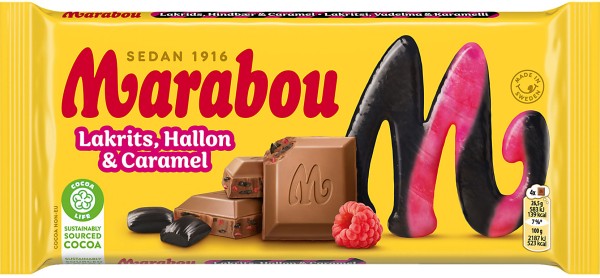 Marabou Lakrits, Hallon & Caramel 185g