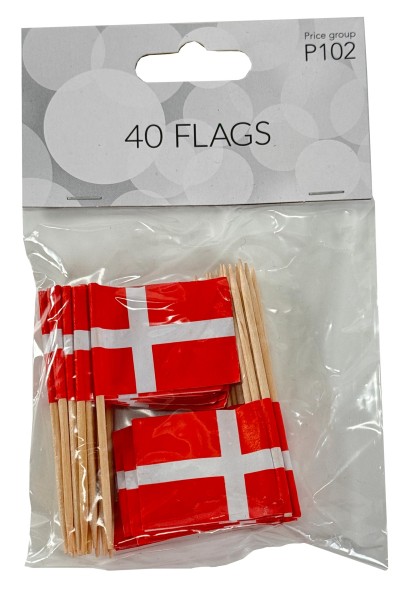 40 Dänemark Fähnchen zum Verzieren mit Holzstab