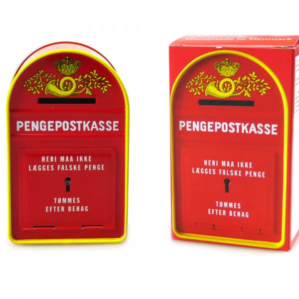 Spardose Pengepostkasse mit Glücksmünze